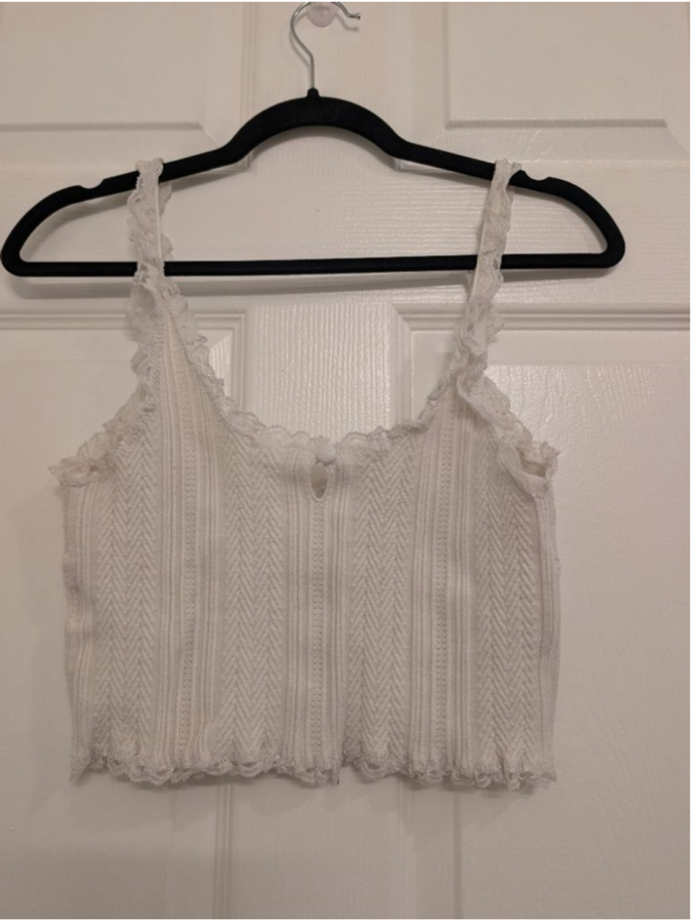 Women's For Love & Lemons White Lace Trim Knit Tank Top L Dainty Romantic - Picture 5 of 8